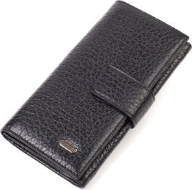 Вертикальний гаманець з натуральної крупнозернистої шкіри чорного кольору CANPELLINI (2421838)