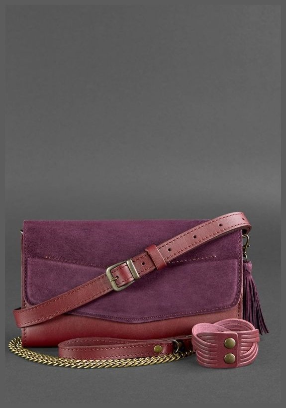 Бордовая сумка из натуральной кожи с велюровым клапаном BlankNote Элис (12740)