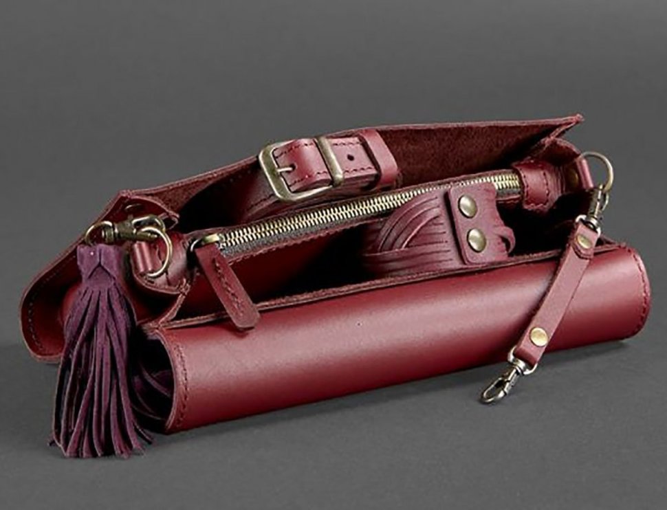 Бордовая сумка из натуральной кожи с велюровым клапаном BlankNote Элис (12740)