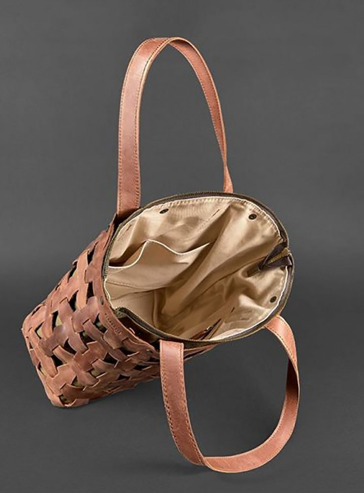 Світло-коричнева плетена сумка зі шкіри високої якості BlankNote Пазл L (12774)