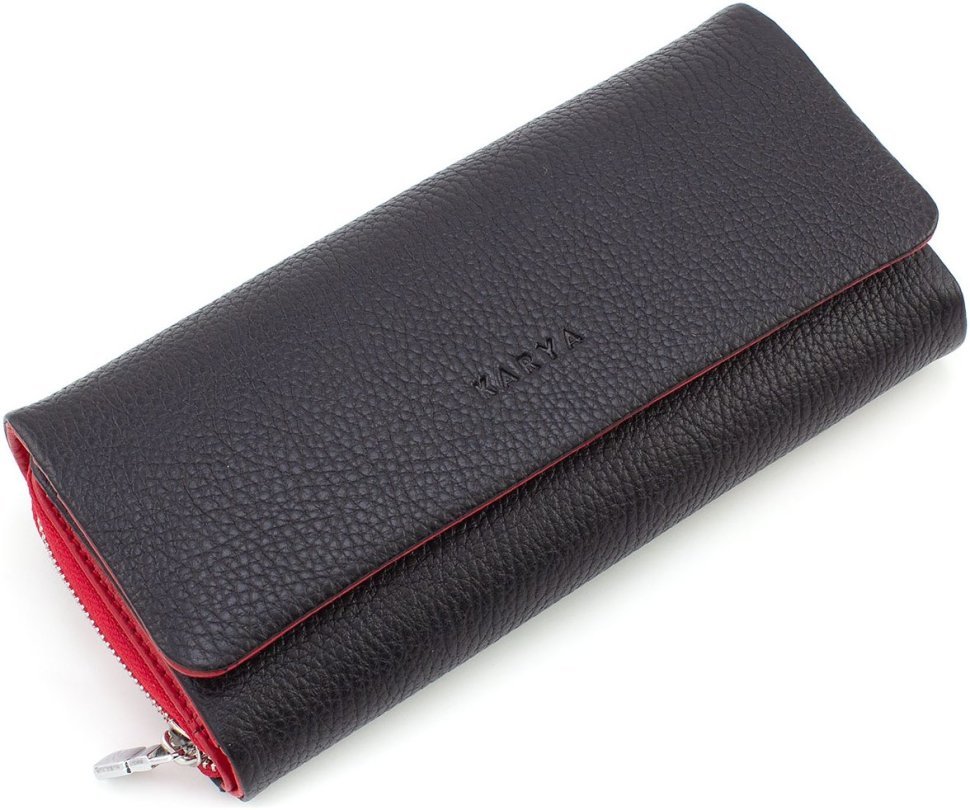 Брендовий шкіряний жіночий клатч-гаманець чорного кольору Karya (17001)