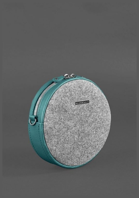 Кругла фетровий сумка c шкіряними вставками бірюзового кольору BlankNote Пігулка (12820)