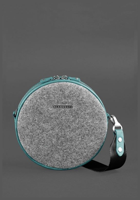 Кругла фетровий сумка c шкіряними вставками бірюзового кольору BlankNote Пігулка (12820)