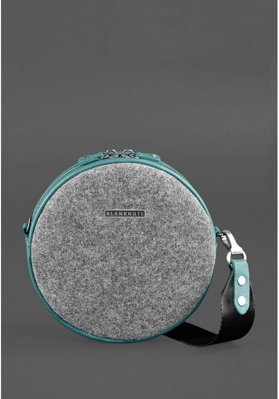 Круглая фетровая сумка c кожаными вставками бирюзового цвета BlankNote Таблетка (12820)