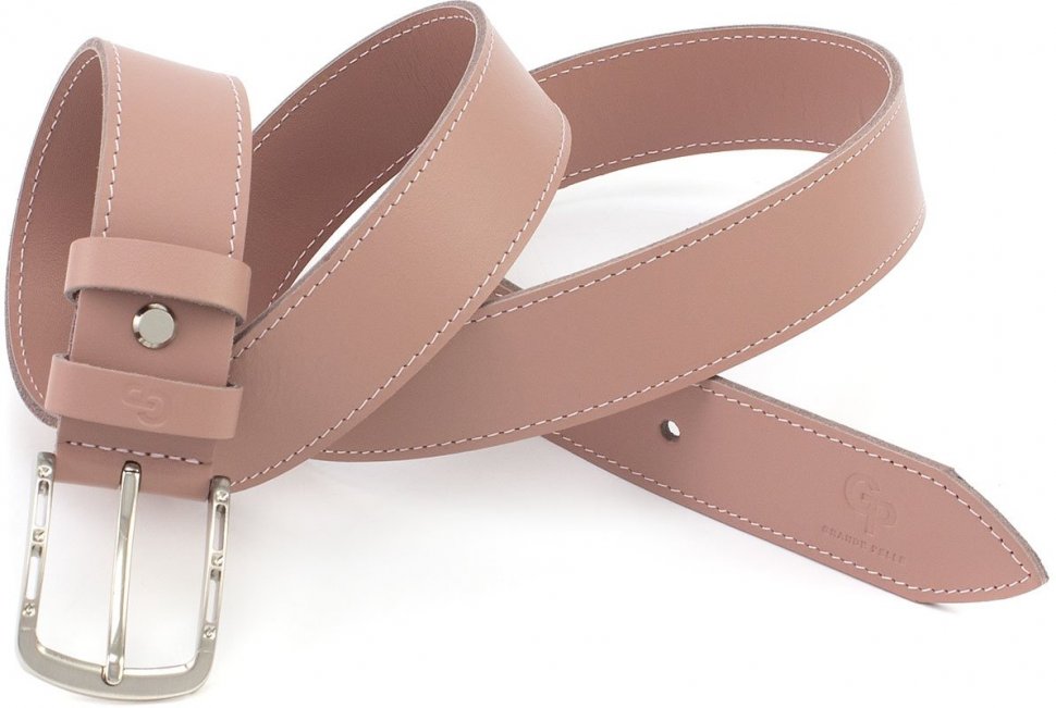 Рожевий ремінь для брюк з натуральної шкіри з сріблястою пряжкою Grande Pelle (35230)