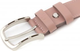 Розовый ремень для брюк из натуральной кожи с серебристой пряжкой Grande Pelle (35230) - 2
