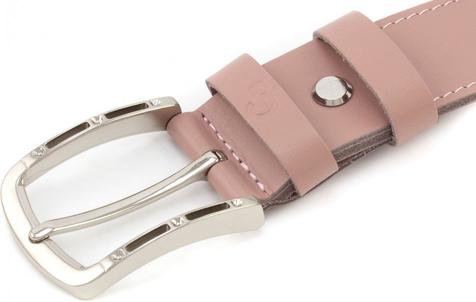 Розовый ремень для брюк из натуральной кожи с серебристой пряжкой Grande Pelle (35230)