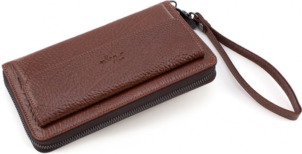 Чоловічий коричневий гаманець з натуральної шкіри з великою фактурою KARYA (19969)