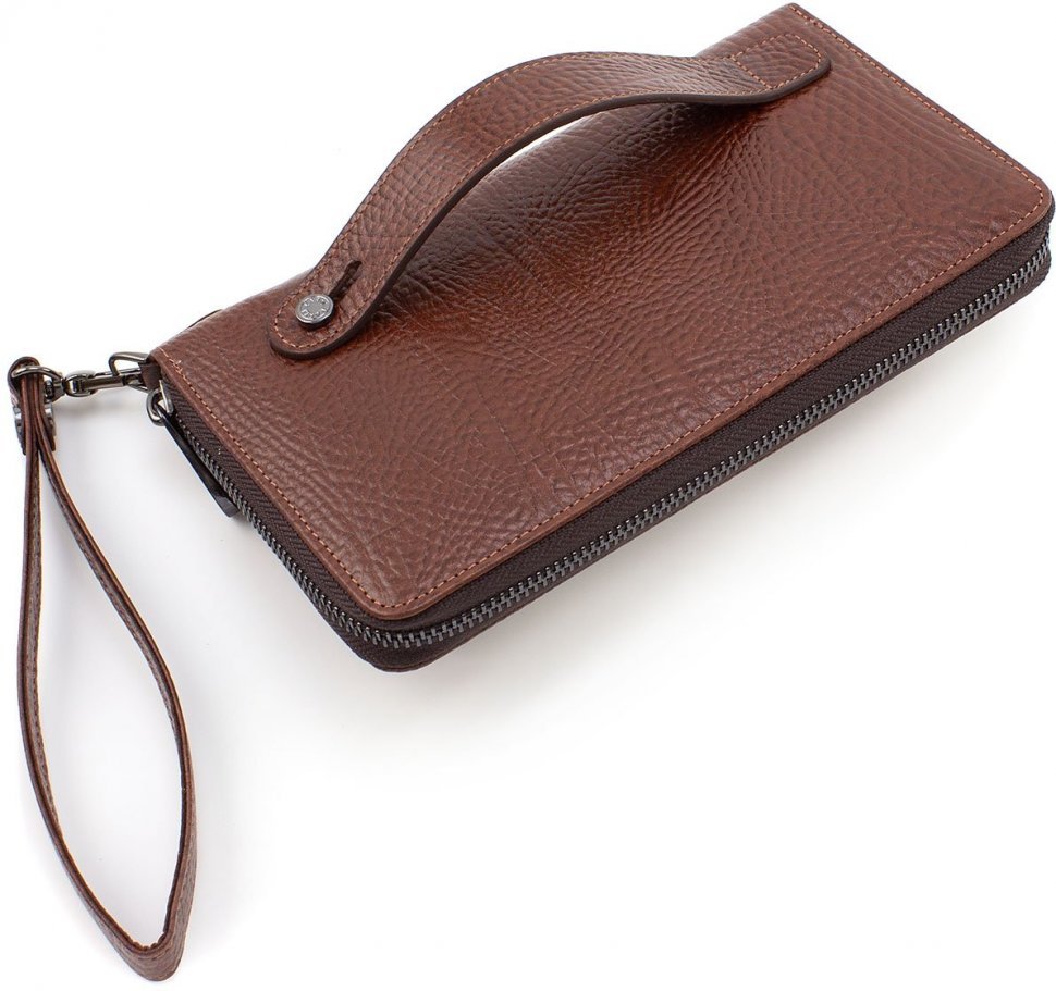 Мужской коричневый кошелек-клатч из натуральной кожи с крупной фактурой KARYA (19969)
