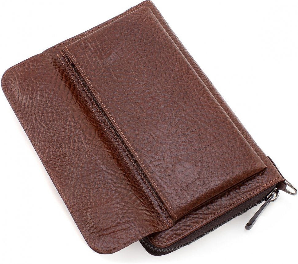 Чоловічий коричневий гаманець з натуральної шкіри з великою фактурою KARYA (19969)