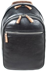 Вместительный мужской рюкзак из натуральной гладкой кожи Ashwood черного цвета 94102