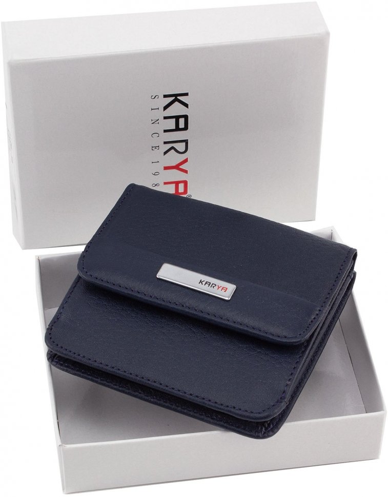 Темно-синій гаманець з натуральної шкіри на кнопці KARYA (1106-44)