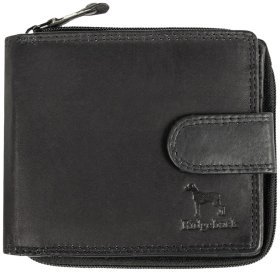 Кожаный мужской кошелек на кнопке с монетницей и RFID-защитой Ridgeback JBNC43MN 94302 черного цвета