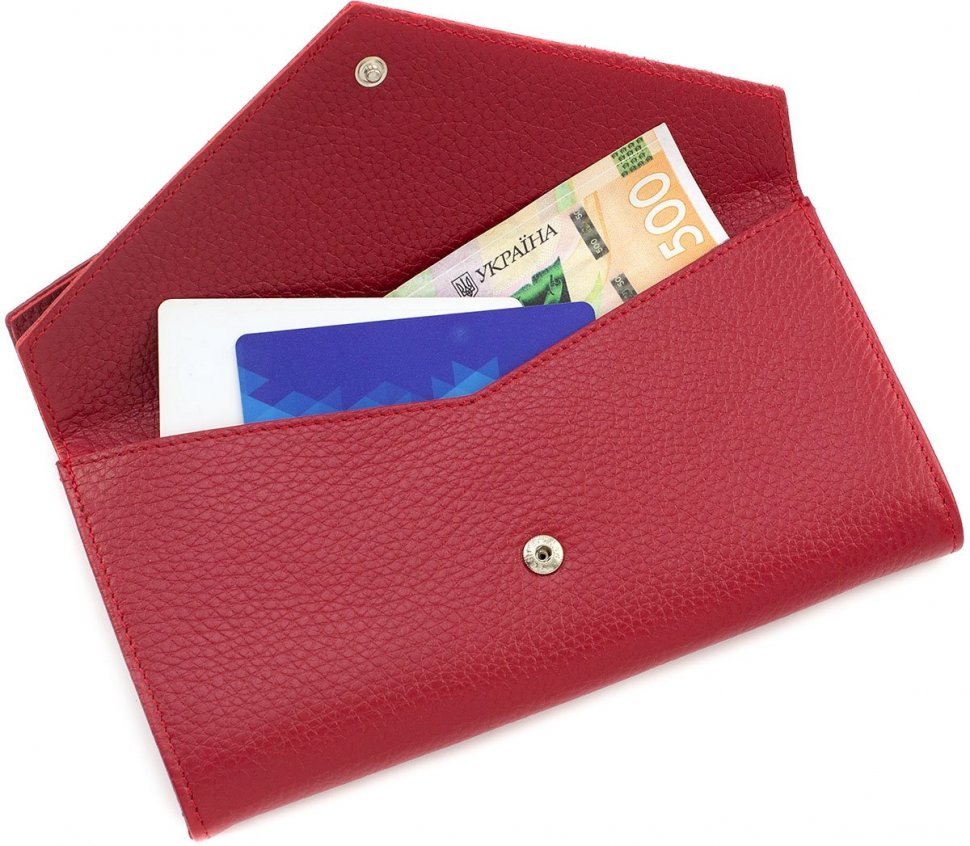 Великий жіночий гаманець червоного кольору з фактурної шкіри на кнопці Tony Bellucci (10730)
