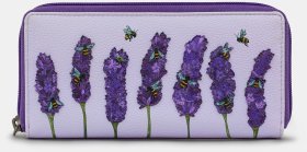 Шкіряний жіночий гаманець на блискавці з гарною нашивкою бджіл та лаванди Yoshi (Baxter Bee Lavender Plum) 94402