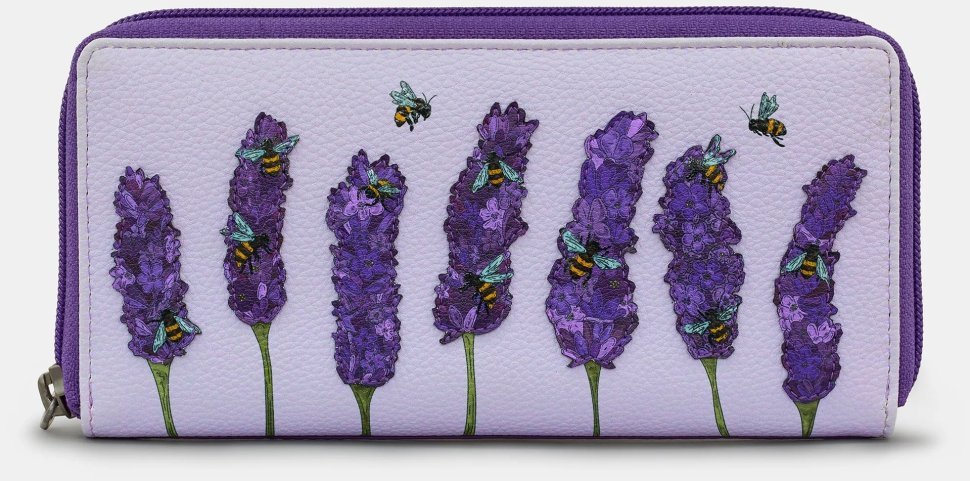 Кожаный женский кошелек на молнии с красивой нашивкой пчел и лаванды Yoshi (Baxter Bee Lavender Plum) 94402 фото №2 Кожаный женский кошелек на молнии с красивой нашивкой пчел и лаванды Yoshi (Baxter Bee Lavender Plum) 94402 modnotak фото №2
