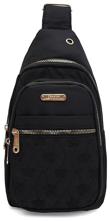 Женская сумка слинг из качественного текстиля с цветочным декором Monsen 104502 черного цвета modnotak фото №1