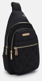 Женская сумка слинг из качественного текстиля с цветочным декором Monsen 104502 черного цвета