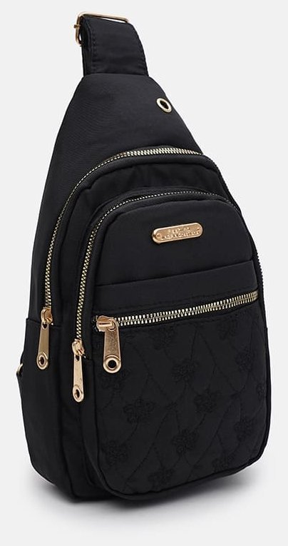 Женская сумка слинг из качественного текстиля с цветочным декором Monsen 104502 черного цвета modnotak фото №2