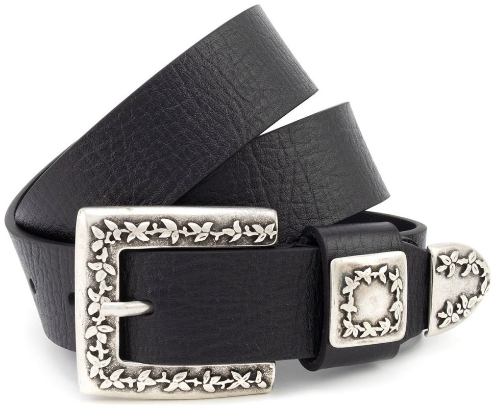 Женский кожаный ремень Gherardini 40822 с винтажной пряжкой и металлическим наконечником, черный фото №1 Женский кожаный ремень Gherardini 40822 с винтажной пряжкой и металлическим наконечником, черный modnotak фото №1