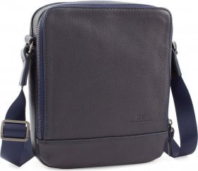 Чоловіча сумка на плече синього кольору з фактурної шкіри Leather Collection (11125)