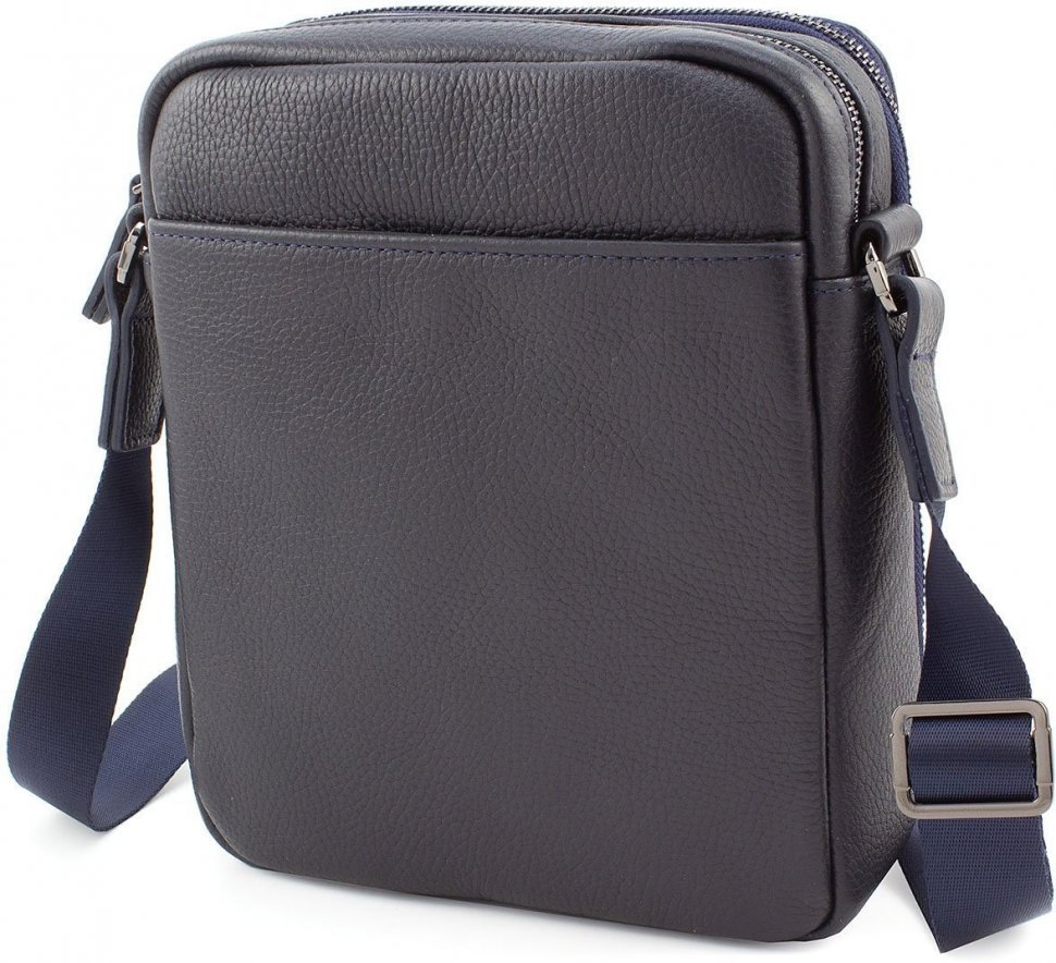 Чоловіча сумка на плече синього кольору з фактурної шкіри Leather Collection (11125)