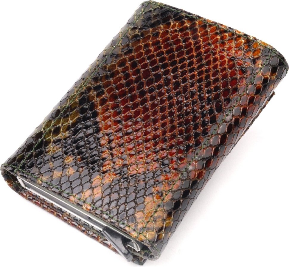 Лакированный разноцветный картхолдер из натуральной кожи под змею KARYA (2420988)