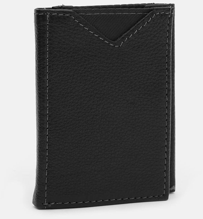 Маленький шкіряний гаманець потрійного додавання в чорному кольорі Ricco Grande 65002