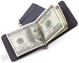 Кожаный зажим для денег на магните синего цвета ST Leather (17820)