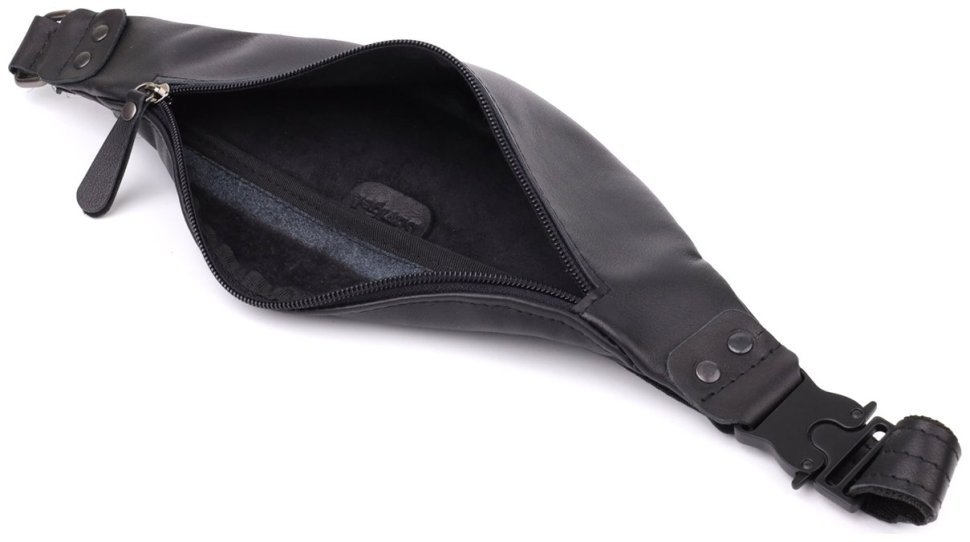 Классическая мужская кожаная сумка-бананка черного цвета Shvigel 95102 modnotak фото №7