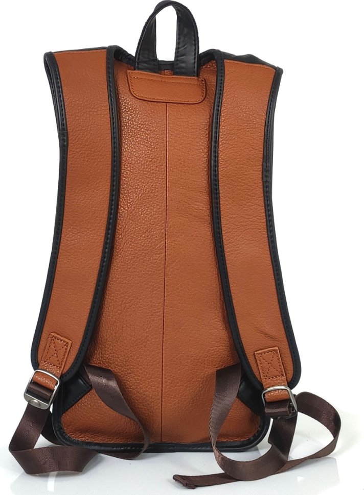 Чорно-коричневий рюкзак з натуральної шкіри з блискавковою застібкою Tiding Bag (21213)