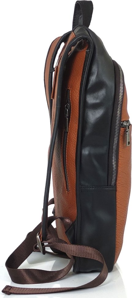 Черно-коричневый рюкзак из натуральной кожи с молниевой застежкой Tiding Bag (21213)