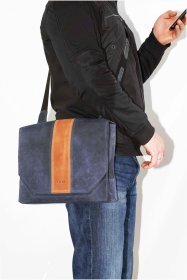 Синя чоловіча сумка месенджер з клапаном з рудою вставкою VATTO (11644)