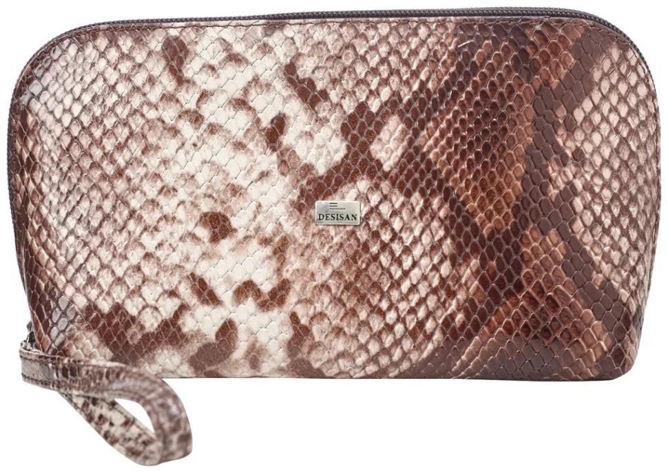 Женская косметичка из натуральной кожи под рептилию Desisan 106802 коричневого цвета modnotak фото №1