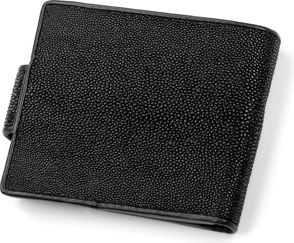 Чорний гаманець з натуральної шкіри морського ската з хлястиком STINGRAY LEATHER (024-18002)
