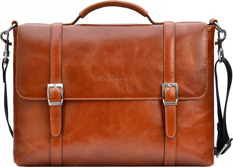 Светло-коричневый мужской портфель для документов и ноутбука из натуральной кожи Issa Hara (21176)