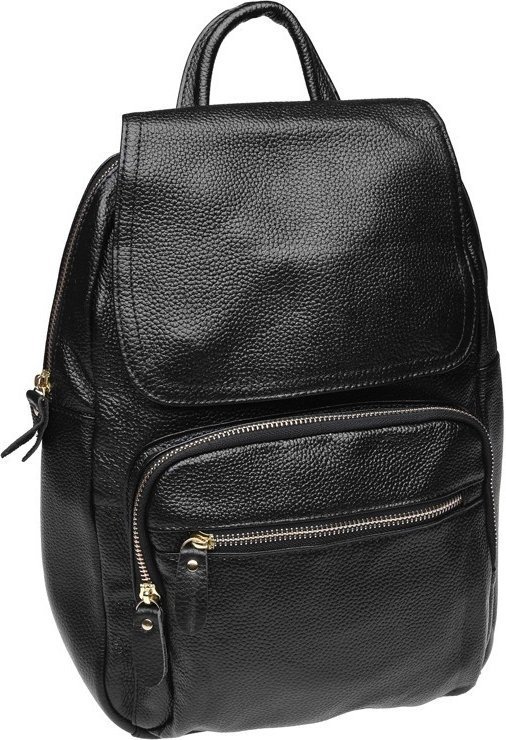 Шкіряний жіночий рюкзак чорного кольору під формат А4 - Keizer (57302)