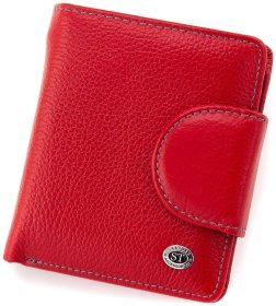 Шкіряний жіночий гаманець червоного кольору з монетницею на кнопці ST Leather 1767302