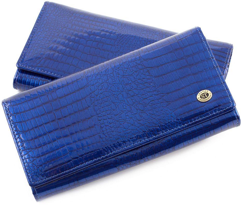 Лаковый синий кошелек с узором под рептилию ST Leather (16309)