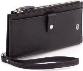 Женский кошелек черного цвета из натуральной кожи на кнопках ST Leather 1767402