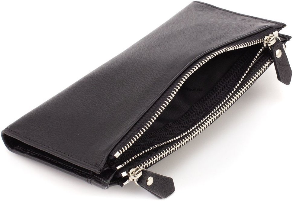 Женский кошелек черного цвета из натуральной кожи на кнопках ST Leather 1767402