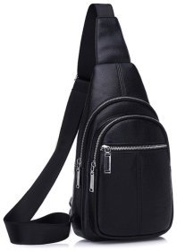 Мужская сумка-слинг через плечо из фактурной кожи в классическом черном цвете Tiding Bag 77502