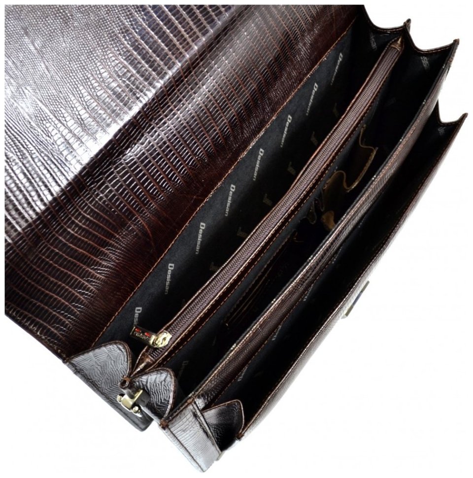 Повседневный деловой мужской портфель из натуральной кожи с лазерной текстурой Desisan 107602 коричневого цвета modnotak фото №4