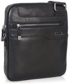 Невелика чоловіча сумка через плече із якісної натуральної шкіри чорного кольору Tavinchi 77602