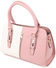 Стильная женская повседневная сумка из прочного кожзама с короткими ручками Vintage розового цвета 97602