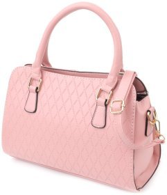 Стильная женская повседневная сумка из прочного кожзама с короткими ручками Vintage розового цвета 97602