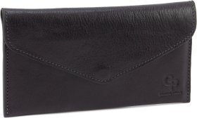 Жіночий гаманець-конверт із натуральної шкіри чорного кольору на магніті Grande Pelle 67802