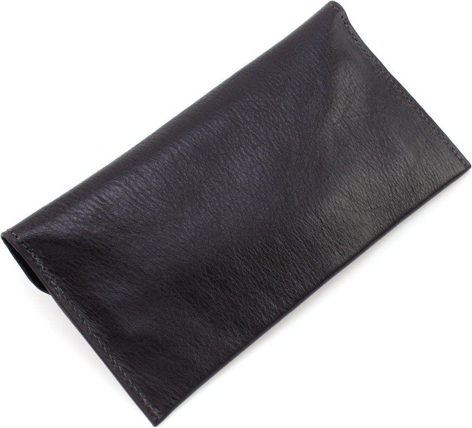 Женский кошелек-конверт из натуральной кожи черного цвета на магните Grande Pelle 67802