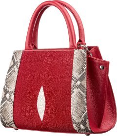 Красная сумка из натуральной кожи морского ската на молнии STINGRAY LEATHER (024-18221)