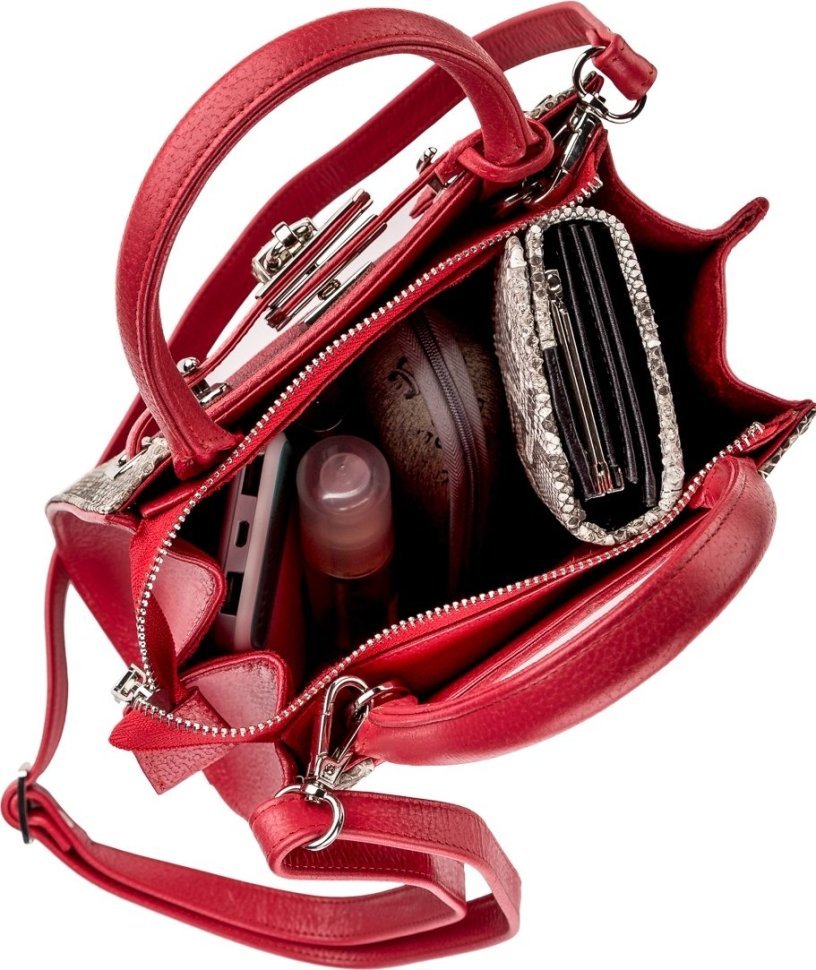 Красная сумка из натуральной кожи морского ската на молнии STINGRAY LEATHER (024-18221)